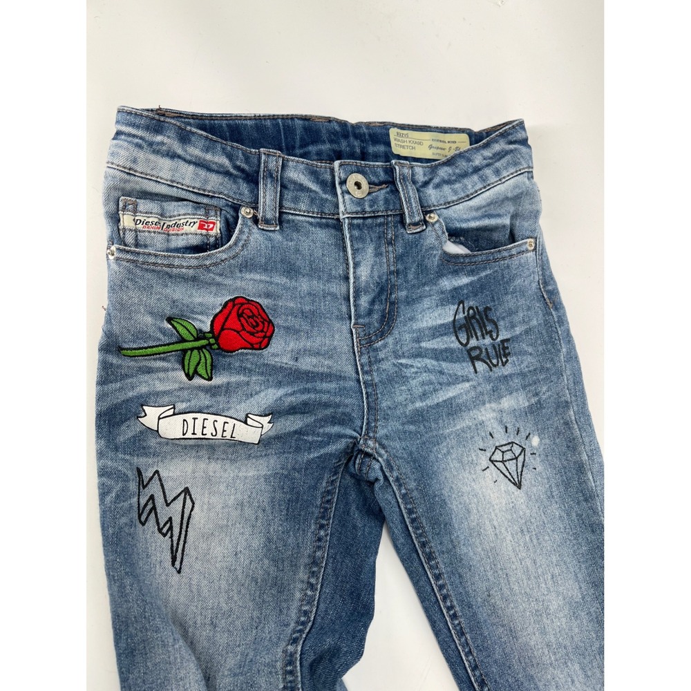 Diesel Kid Girls Super Slim Skinny Jeans Blue Embellished/Embroidered Size 8 - Picture 5 of 12